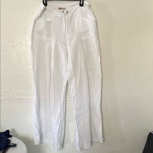 XCVI White Drawstring Casual Wide-Leg Pants